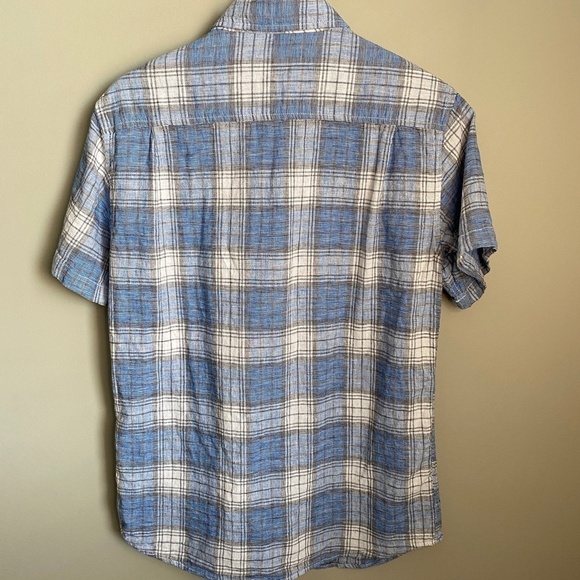 Weatherproof Vintage Washable Linen Men's Blue Plaid SS Button Up Shirt Small - Picture 4 of 11